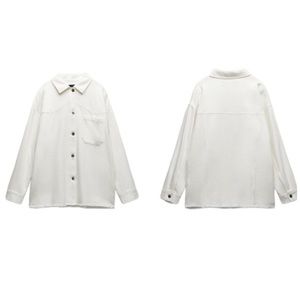 (NWOT) Zara Frayed Hem Cotton Overshirt Shirt Jacket in White